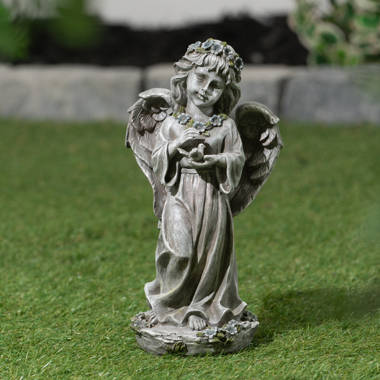 Exhart Solar Hand Painted Little Girl Angel Garden Statue with LED